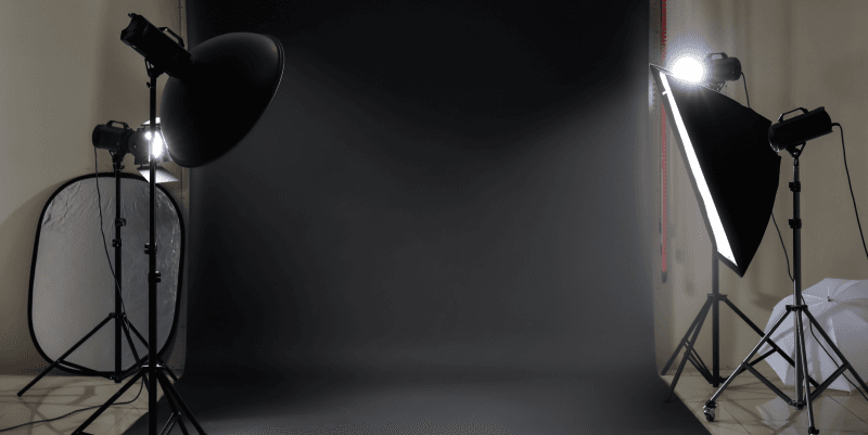 photo studio set with dark background